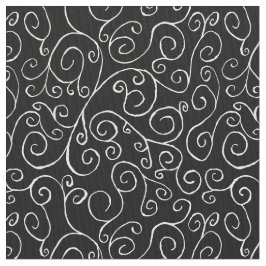 Farbige, weiße Scrolling-Kurven auf schwarzem Stof Stoff