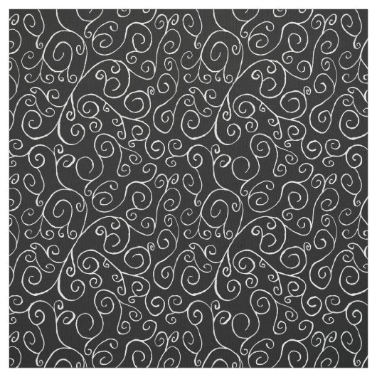 Farbige, weiße Scrolling-Kurven auf schwarzem Stof Stoff (Muster)