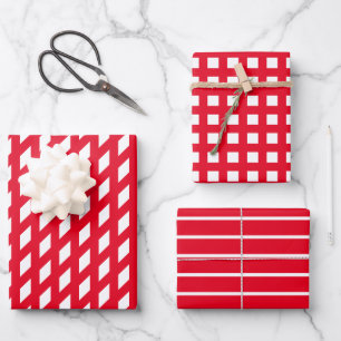 Farbige, weiße Streifen und karierte Farbmuster Geschenkpapier Set