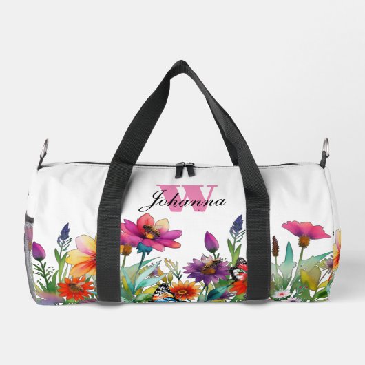 Farbige weiße Wasserfarbe Blumenzapfel Beutel Duffle Bag (Rückseite)