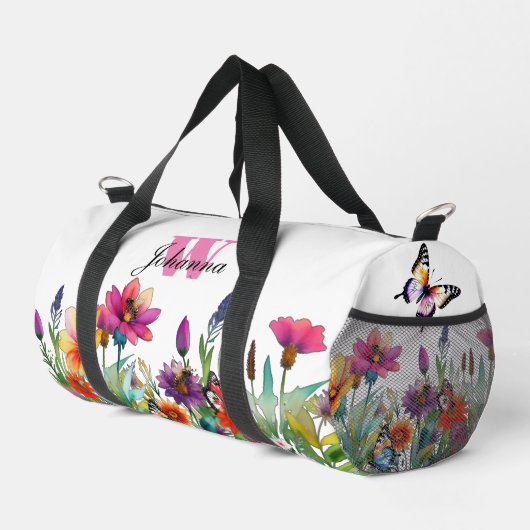 Farbige weiße Wasserfarbe Blumenzapfel Beutel Duffle Bag (Rechte Ecke)