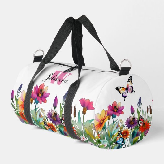 Farbige weiße Wasserfarbe Blumenzapfel Beutel Duffle Bag (Linke Seite)