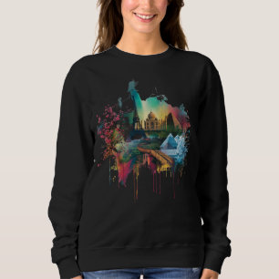 Farbige Weltlandmarken-Collage-Poster Sweatshirt