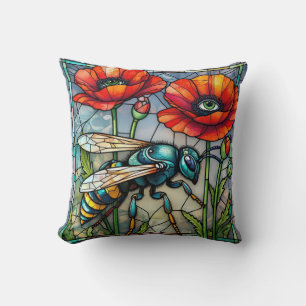 Farbige Wespe Buntglas Mohn Mosaik Steampunk Kissen