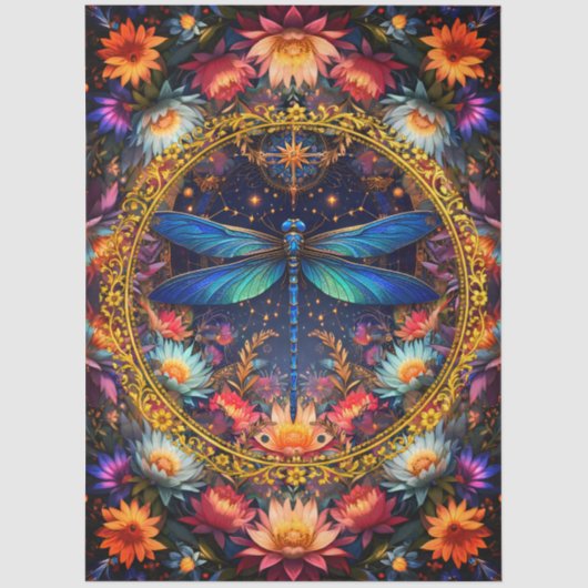 Farbige Whimsical Boho Libelle Decoupage Seidenpapier (Vorderseite)