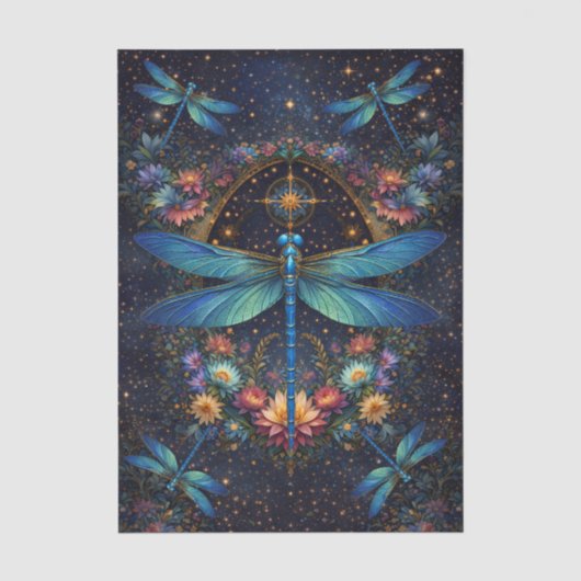 Farbige Whimsical Boho Libellen Decoupage Seidenpapier (Vorderseite)
