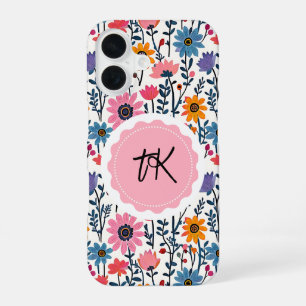 Farbige Whimsical Folk Art Florale Monogrammierte iPhone 16 Hülle