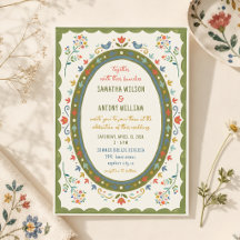 Farbige Whimsical Folk Florale Vögel Hochzeit