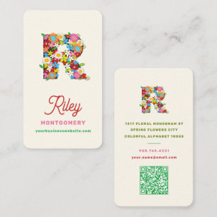 Farbige Whimsical Frühlingsblumen R Monogramm Name Visitenkarte