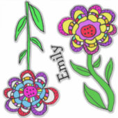 Farbige Whimsikäre Blume und Name-Aufkleber Aufkleber (Vorderseite)