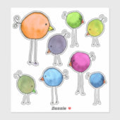 Farbige Whimsikvögel Aufkleber (Blatt)