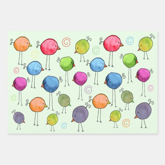 Farbige Whimsikvögel Geschenkpapier Set (Vorderseite 2)