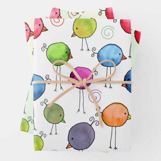 Farbige Whimsikvögel Geschenkpapier Set (Beispiel)
