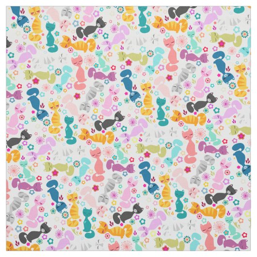 Farbige Whimsy-Kätzchen Stoff (Muster)