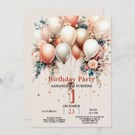 Farbige White Peach Floral Ballon Geburtstagsparty Einladung