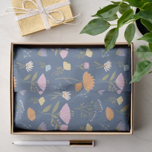 Farbige Wiese auf Blau Seidenpapier (Geschenk)
