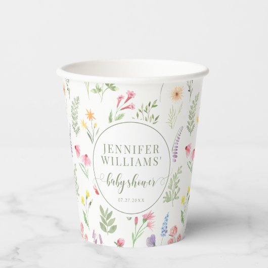 Farbige Wiese kleine Wildblume Mädchen Dusche Pappbecher (Vorderseite)