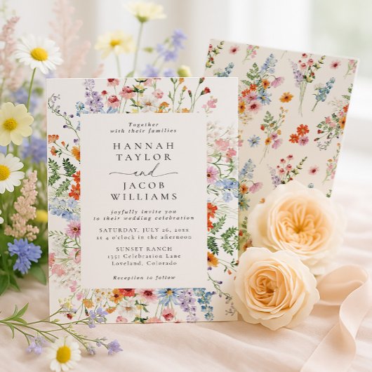 Farbige Wiesen-Wildblumen-Hochzeit Einladung