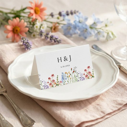 Farbige Wiesen-Wildblumen-Hochzeit Platzkarte