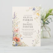 Farbige Wiesen-Wildblumen-QR-Code-Boho-Hochzeit Einladung (Stehend Vorderseite)