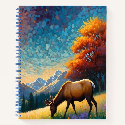 Farbige Wiesenelk mit Blumen Kunst Notizblock (Vorderseite)