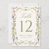 Farbige Wiesenhochzeit-Tischnummer Einladung (Vorderseite)