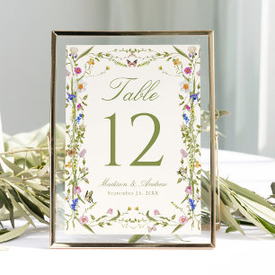 Farbige Wiesenhochzeit-Tischnummer Einladung