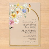 Farbige Wildblume Arch Gold Rahmen | Boho Wedding Acryleinladungen (Vorderseite)