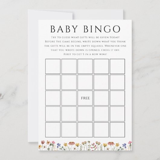 Farbige Wildblume Baby Shower Baby Bingo Card Einladung (Vorderseite)