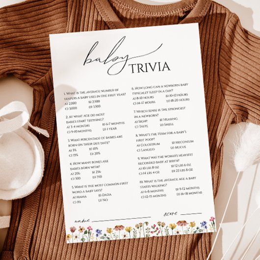 Farbige Wildblume Baby Shower Baby Trivia Card Einladung