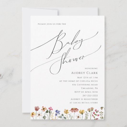 Farbige Wildblume Babydusche Einladung (Vorderseite)