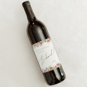 Farbige Wildblume Beige Brautjungfer Wein Etiket Weinetikett