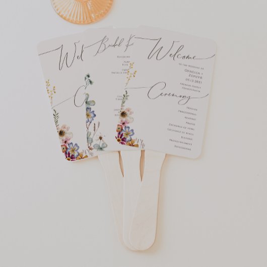 Farbige Wildblume | Beige Hochzeitsprogramm-Handfä Fächer