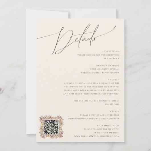 Farbige Wildblume Beige QR-Code Einladung (Rückseite)