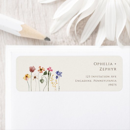 Farbige Wildblume | Beige Rücksende-Adressetikett