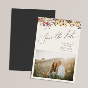 Farbige Wildblume   Beige Save The Date Magneteinladung