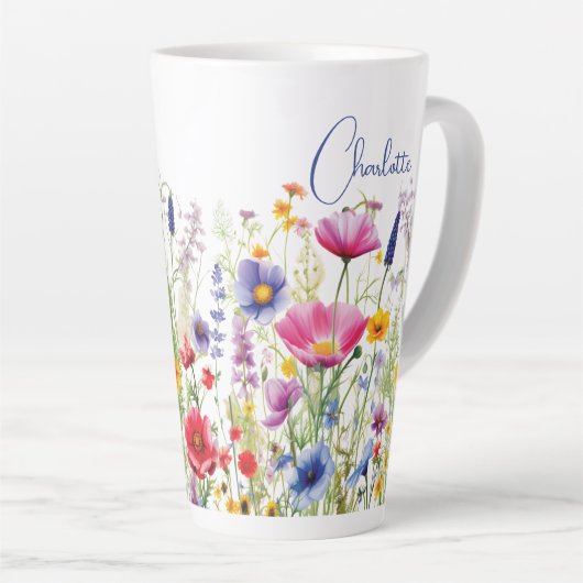 Farbige Wildblume Blumenbezeichnungen Personalisie Milchtasse (Rechte Ecke)