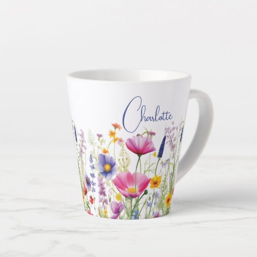 Farbige Wildblume Blumenbezeichnungen Personalisie Milchtasse (Rechte Ecke)