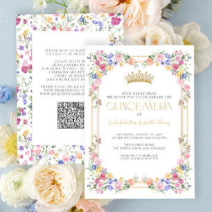 Farbige Wildblume Blumengarten QR Quinceañera Einladung