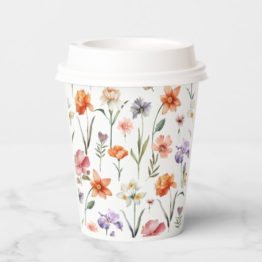 Farbige Wildblume Blumenmuster Pappbecher (Rückseite)