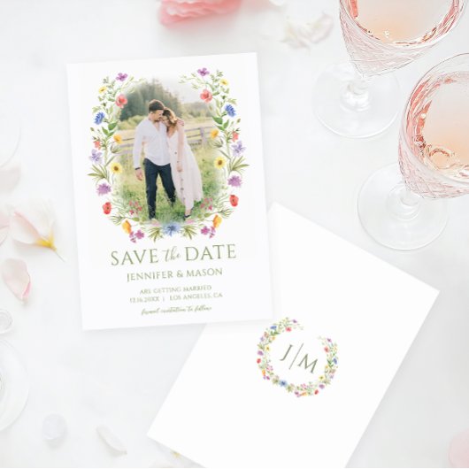 Farbige Wildblume Blumenmuster Save the Date Foto Einladung