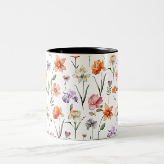 Farbige Wildblume Blumenmuster Zweifarbige Tasse (Mittel)