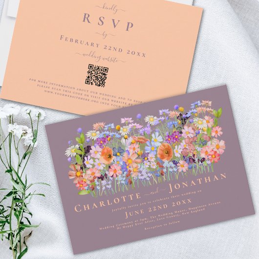 Farbige Wildblume Boho Wedding QR Code Einladung