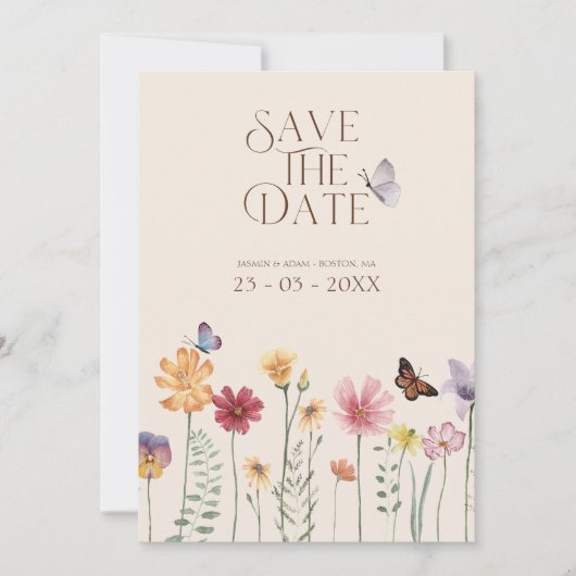 Farbige Wildblume Botanisch Save the Date (Vorderseite)