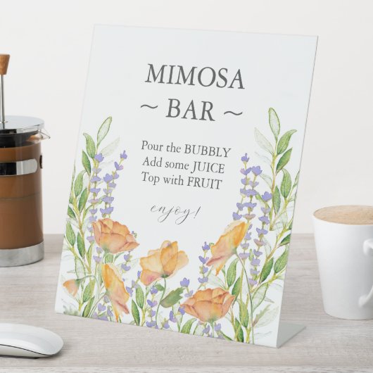 Farbige Wildblume Brautparty Mimosa Bar Unterschri Sockelschild (In Situ)