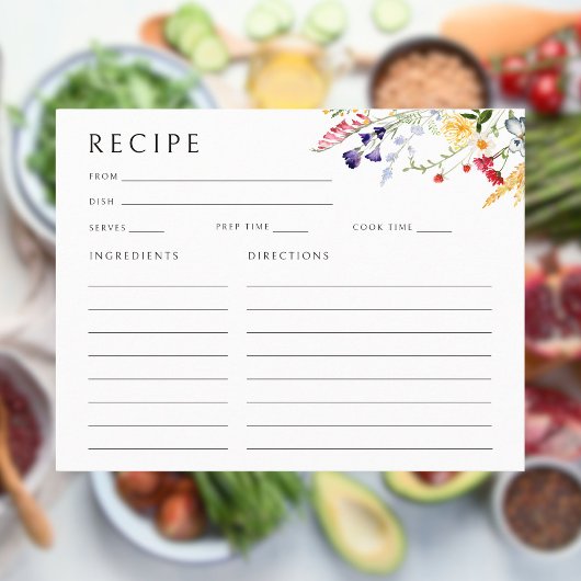 Farbige Wildblume Brautparty Rezept Karte