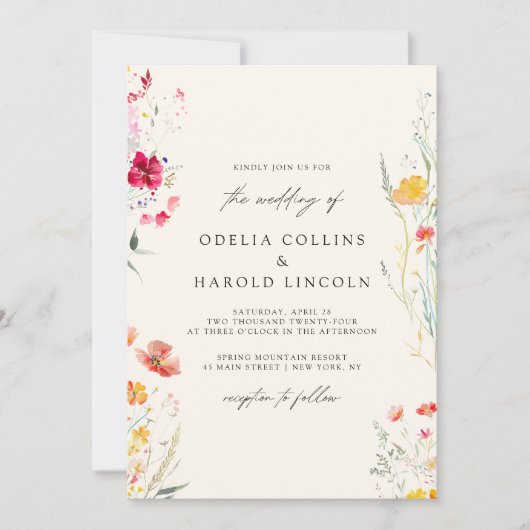 Farbige Wildblume Cream Wedding QR Code Einladung (Vorderseite)