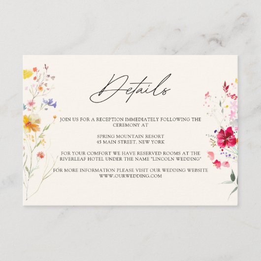 Farbige Wildblume | Details zur Schwarzen Hochzeit Begleitkarte (Vorderseite)