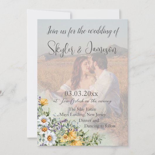 Farbige Wildblume Foto QR Code Hochzeit Einladung (Vorderseite)