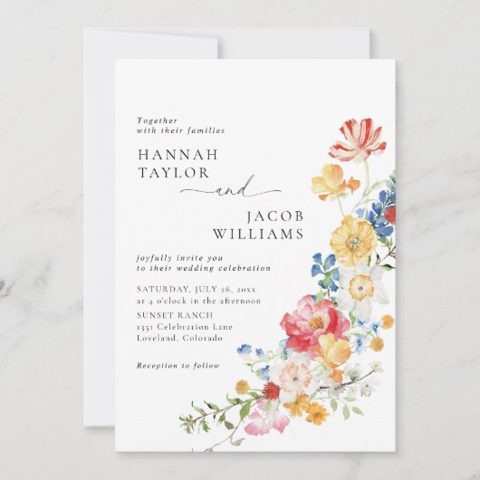 Farbige Wildblume Foto QR Code UAWG Wedding Einladung (Vorderseite)